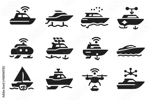 Electric yacht icon drone robotic ai smart marine digital boat hydrofoil vector
