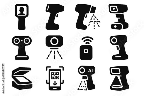 Scanner portable tool ai smart icon data vector laser device icons virtual
