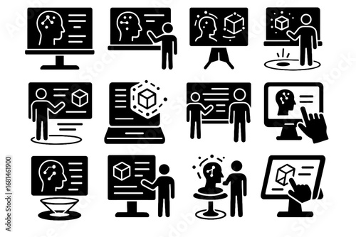 Holographic digital vector portable virtual ai icon icons teaching board ar classroom