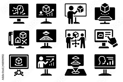 Whiteboard ar board panel lesson portable icon holographic smart vector icons virtual