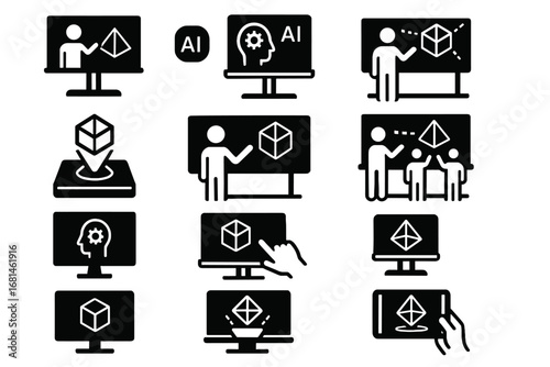 Classroom icon vector educational virtual smart portable device ar digital panel