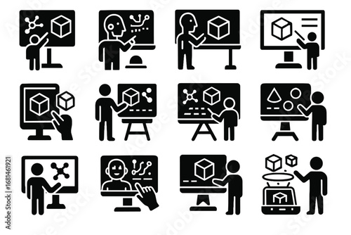 Panel teaching ai icon portable holographic vector board presentation ar virtual