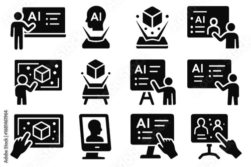 Vector classroom lesson ar smart portable digital board icon ai learning