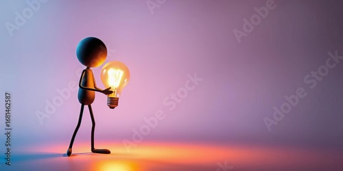Stick figure ignores negative chatter, focusing on a lightbulb idea, design, drawing