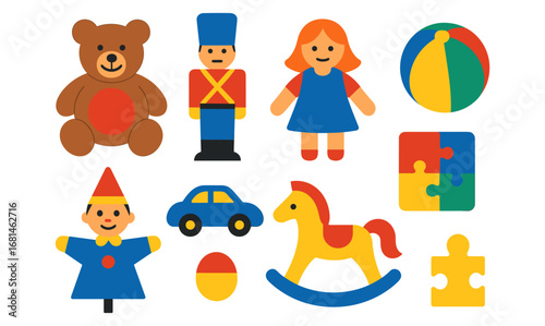Vintage children's toys collection featuring classic characters and playtime favorites