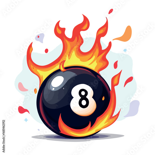 Vsai eight ball burning in flames, billiards metaphor for competition