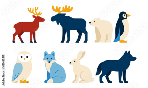 Cute animal collection: arctic and forest creatures in minimalist design