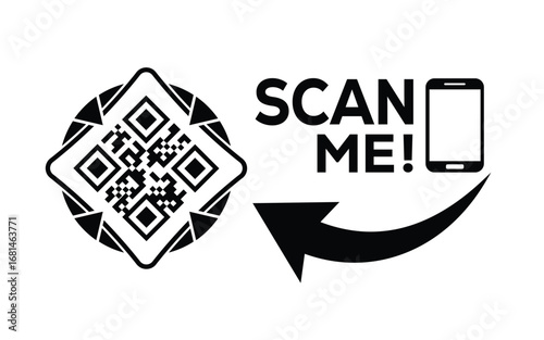 Scan QR code icon. Digital scanning qr code. QR code scan for smartphone. Scan Here text on top of the qr code