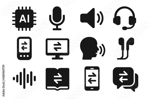 Sound book headset device vector ai translation icon display translator voice wave