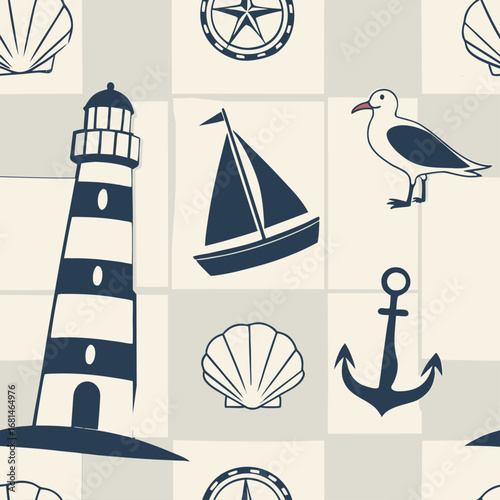 Mediterranean tile seamless pattern. Italian summer vacation patchwork. Vector illustration. 