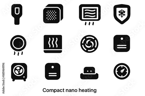 Vector flat panel shield smart regulator compact round nano icon heat heater