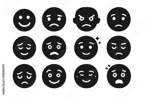 Grid hopeful vector empathetic cheerful face icon determined proud mood doubtful stressed