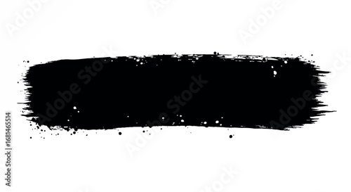 A wide black vector stroke, with sharply distressed edges and subtle ink spatter, is presented in a minimalist, high-contrast 2D style on a pristine white background.