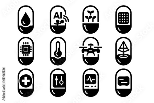 Control vector interface panel laboratory nutrient holographic monitor capsule set digital icon