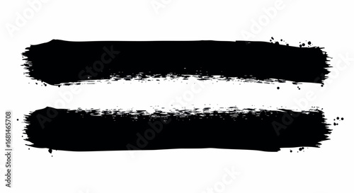 A striking horizontal black ink vector brush stroke, showcasing aggressively jagged, distressed edges, subtle spatter details, and raw grunge texture on a crisp white background.