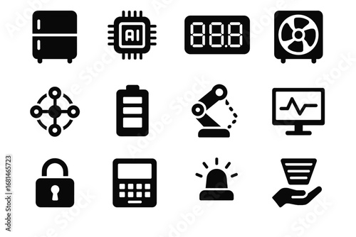 Energy interface icon vector pack ai compact fridge panel cooling advanced mini