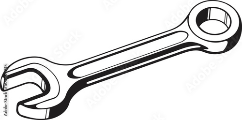 Vintage style illustration of a combination wrench with open end and ring end on a white background