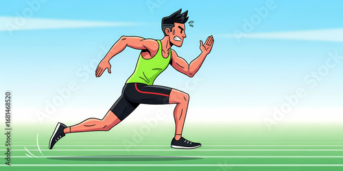 Energetic Man Sprinting Fast in a Race or Exercise
