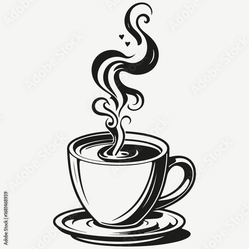 coffee cup with heart sketch illustration vector