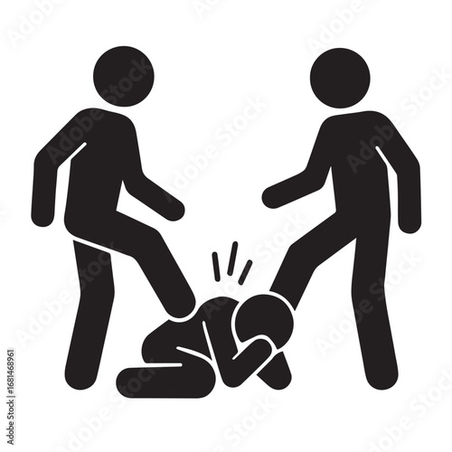 Depiction of violence and aggression with figures isolated on white background