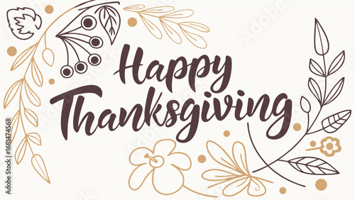 Vector art of elegant thanksgiving design with floral elements and calligraphy for greeting cards