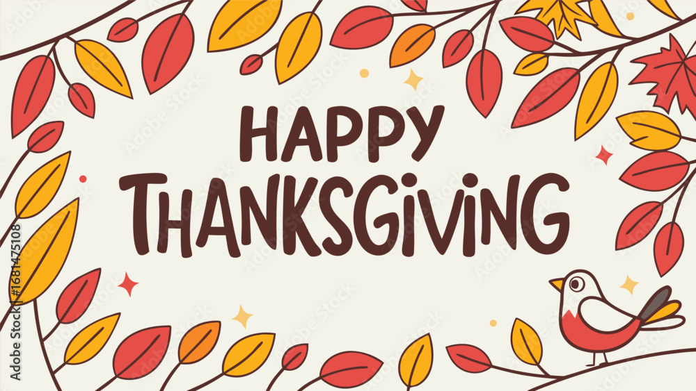 Obraz premium Vector art of happy thanksgiving greeting card with autumn leaves and bird