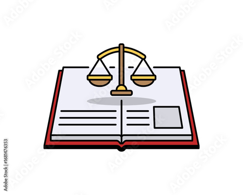 Symbol of justice and legal education with scales balanced on an open law book, representing fairness and jurisprudence