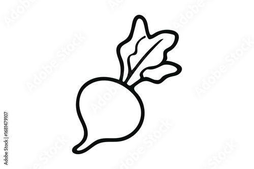 Simple outline drawing of a radish with leaves