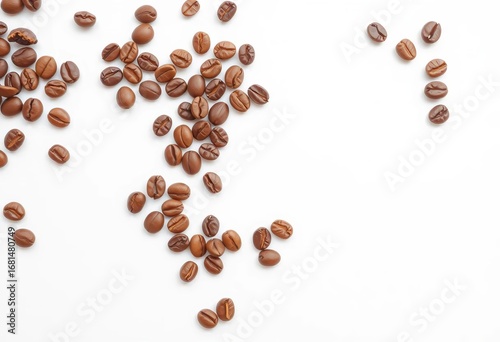 Vertical line of coffee beans on white background,  dark,  image
