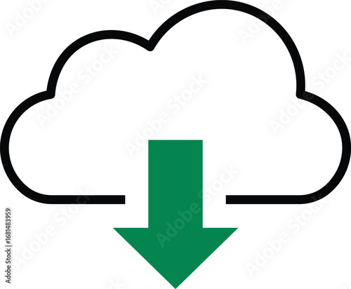Simple Icon of a Cloud with a Green Downward Arrow Symbol download data