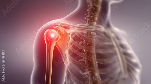 Detailed medical illustration of shoulder dislocation sports injury anatomy focus physiotherapy rehabilitation awareness concept