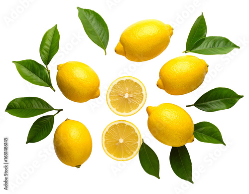 Wallpaper Mural Ripe lemons and lemon leaves on white background.  Torontodigital.ca