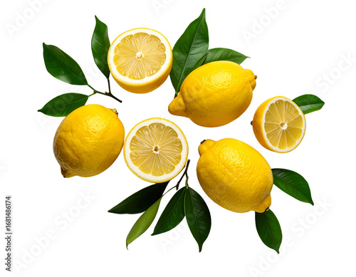 Wallpaper Mural Ripe lemons and lemon leaves on white background.  Torontodigital.ca