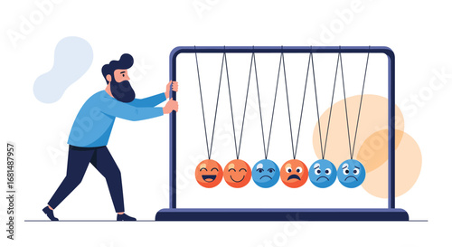 Understanding emotional dynamics with a newton's cradle featuring expressive faces