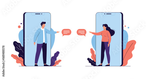Digital communication between two people through smartphones connecting with each other via messaging