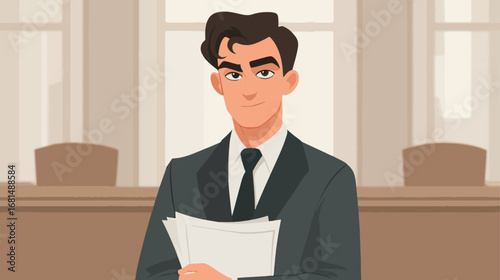 Business professional holding documents in office setting