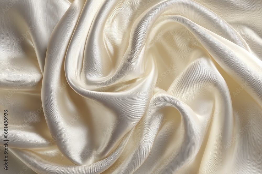 Obraz premium Lustrous cream-colored ribbed silk fabric draped in soft, elegant folds and waves.