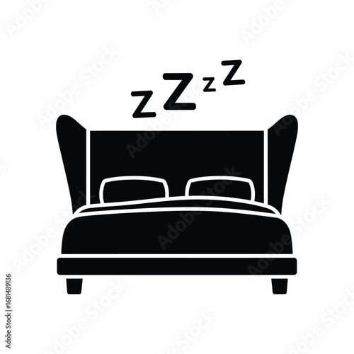 Cozy double bed with sleeping zzz symbols icon for rest and relaxation