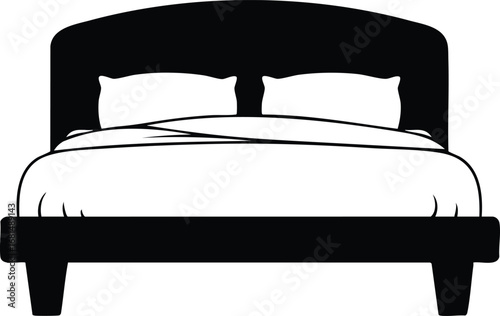 Modern double bed front view simple silhouette with pillows ready for comfortable sleep