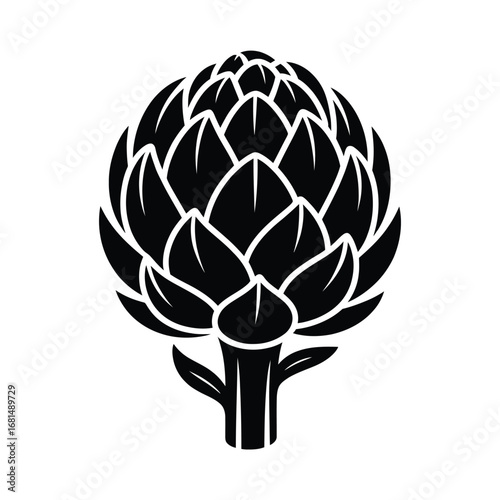 Stylized black silhouette of an artichoke on a white background
