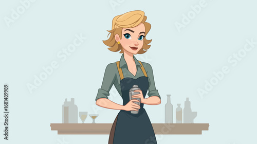 Cartoon bartender holding cocktail shaker