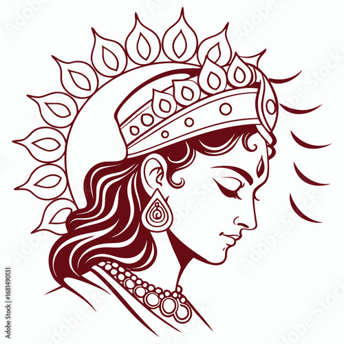 Vector art of line art illustration of a hindu goddess durga