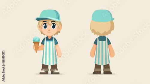 Cartoon boy ice cream seller