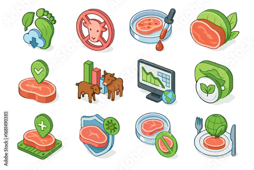 Icons icon environmental badge green bioengineered sustainable symbol vector meat nutrition animal