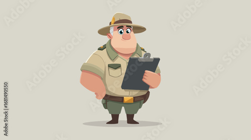 Cartoon character park ranger with clipboard