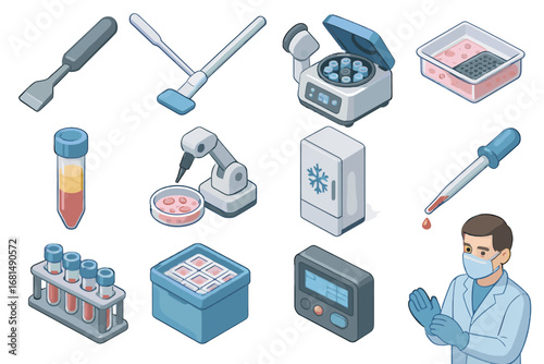 Chamber gloves technician unit freezer vector icons tool collector harvesting sterile cell