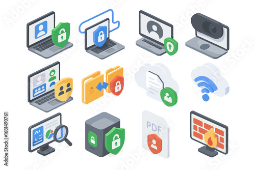 Network meeting icon dashboard cybersecurity pdf secured vector company remote cover icons
