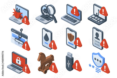 Call threat cyber credential scam vector data ransomware icon horse alert interface