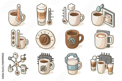 Vector sugar flavor setting selector filter froth ai coffee icon personalized design