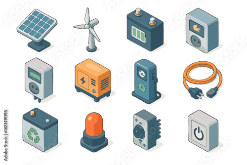 Smart icons energy voltage inverter station icon pack vector backup cable power